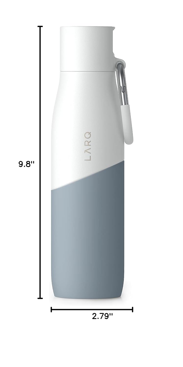 LARQ Bottle Movement Filtered - Lightweight Non-Insulated Stainless Steel Water Bottle BPA Free with Nano Zero technology and long-lasting filters, White/Pebble, 24oz