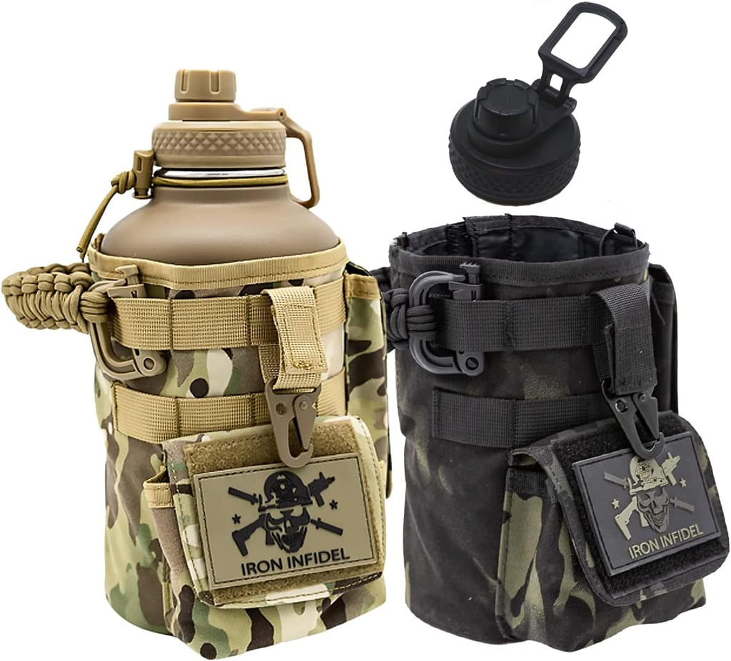 Battle Bottle - Half Gallon Insulated Water Bottle with Paracord Handle - 64 oz Stainless Steel Water Jug with Two Rugged, Removable Sleeves for Keys, Wallet & Phone (Camo Sleeves Bundle)