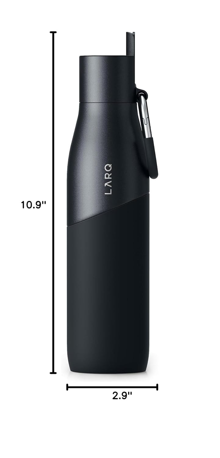 LARQ Bottle Movement Filtered - Lightweight Non-Insulated Stainless Steel Water Bottle BPA Free with Nano Zero Technology and Long-Lasting Filters, Black/Onyx, 32oz