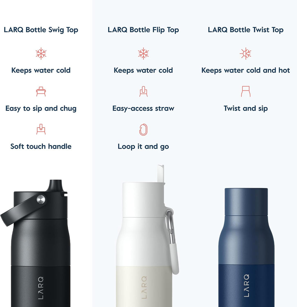 LARQ Summer Swig Set: Bottle Swig Top 23oz Obsidian Black Filter Straw