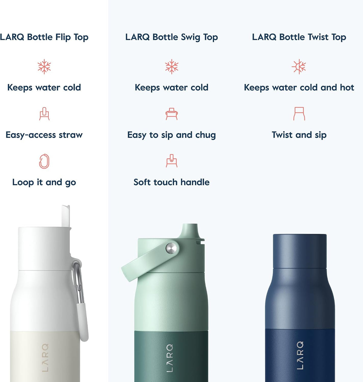 Flippin' Good Gift Set - 3x LARQ Bottles Flip Top 25oz - Insulated Stainless Steel Water Bottles With Straw | Thermos, BPA Free | Keep Drinks Cold for 24 Hour
