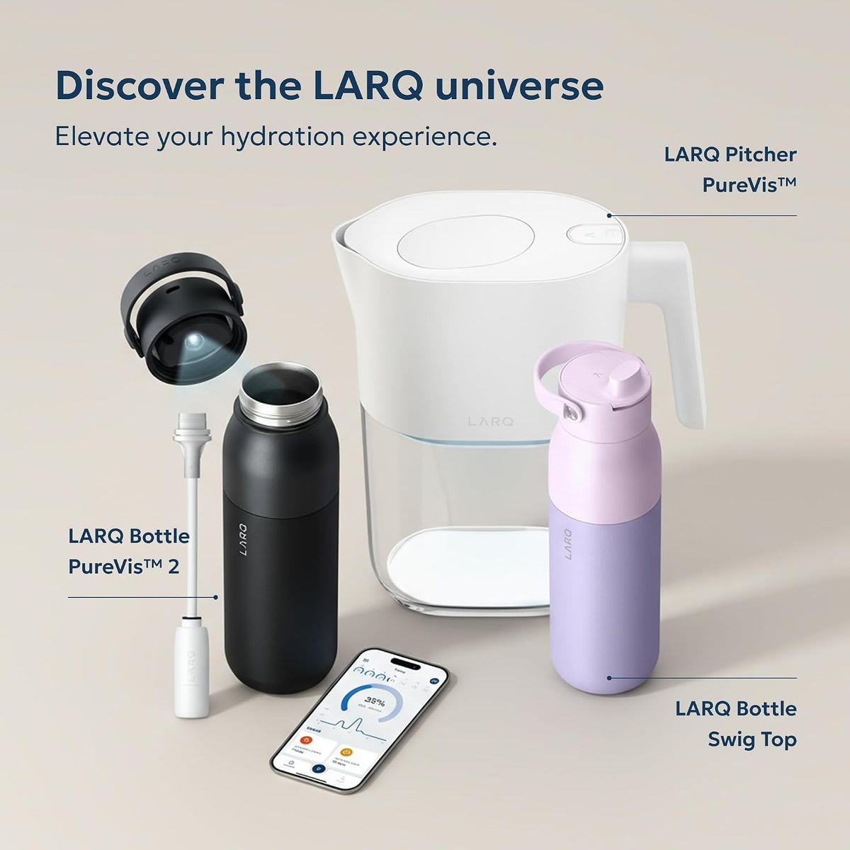 LARQ Summer Swig Set: Bottle Swig Top 23oz Obsidian Black Filter Straw