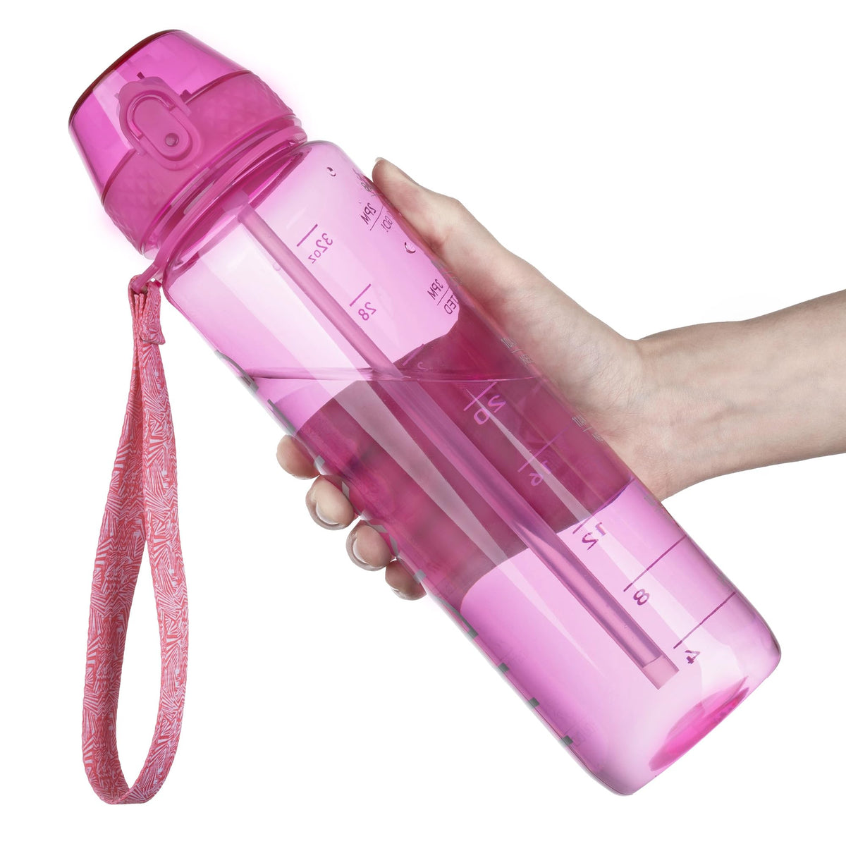 GOPPUS 32oz Clear Water Bottle with Straw & Time Marker, BPA-Free Tritan Leakproof Sports Water Bottle, Wide Mouth for Gym, Travel, Hiking, School & Office