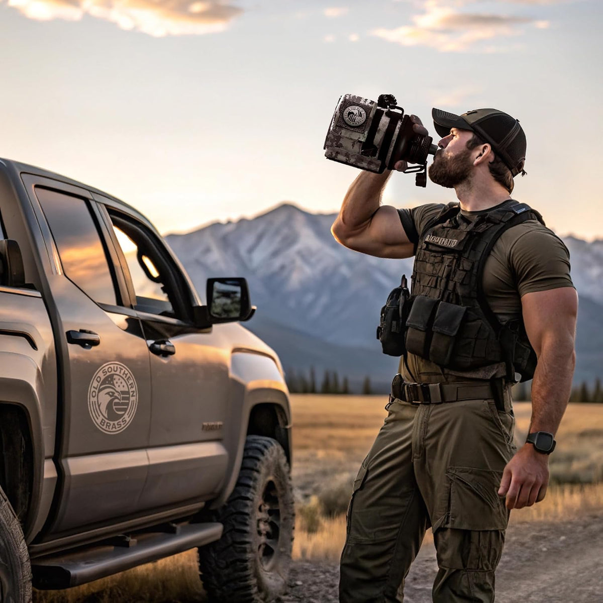 Old Southern Brass Combat Canteen 64oz Tactical Water Bottle – White Digital Camo Military Canteen Style Insulated Stainless Steel Water Jug