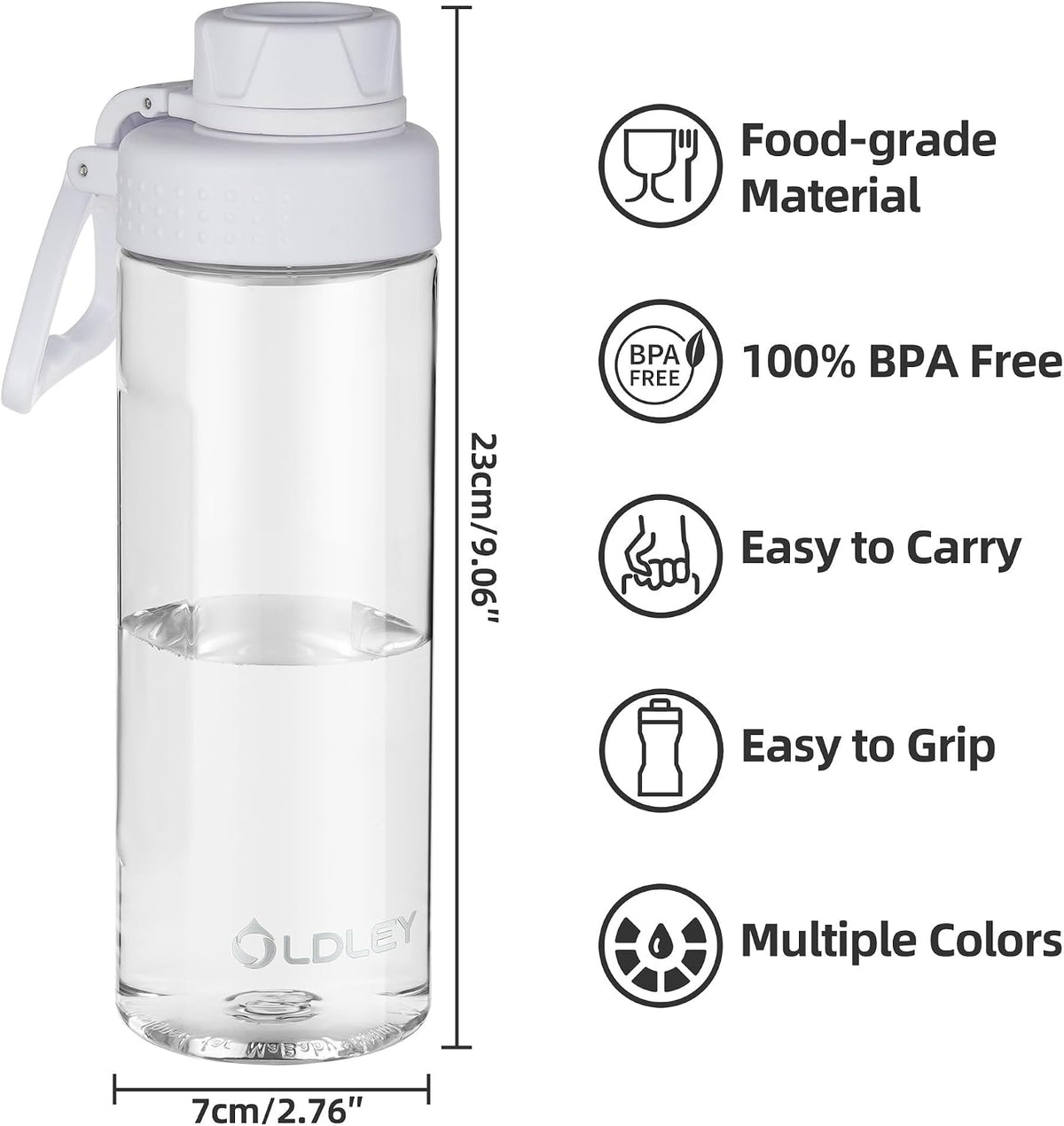 OLDLEY Water Bottles 20oz BPA Free Tritan Water Bottle with Carry Handle and Spout Lid, Leakproof Kids Water Bottle for Home,Travel, School, Outdoors, Transparent
