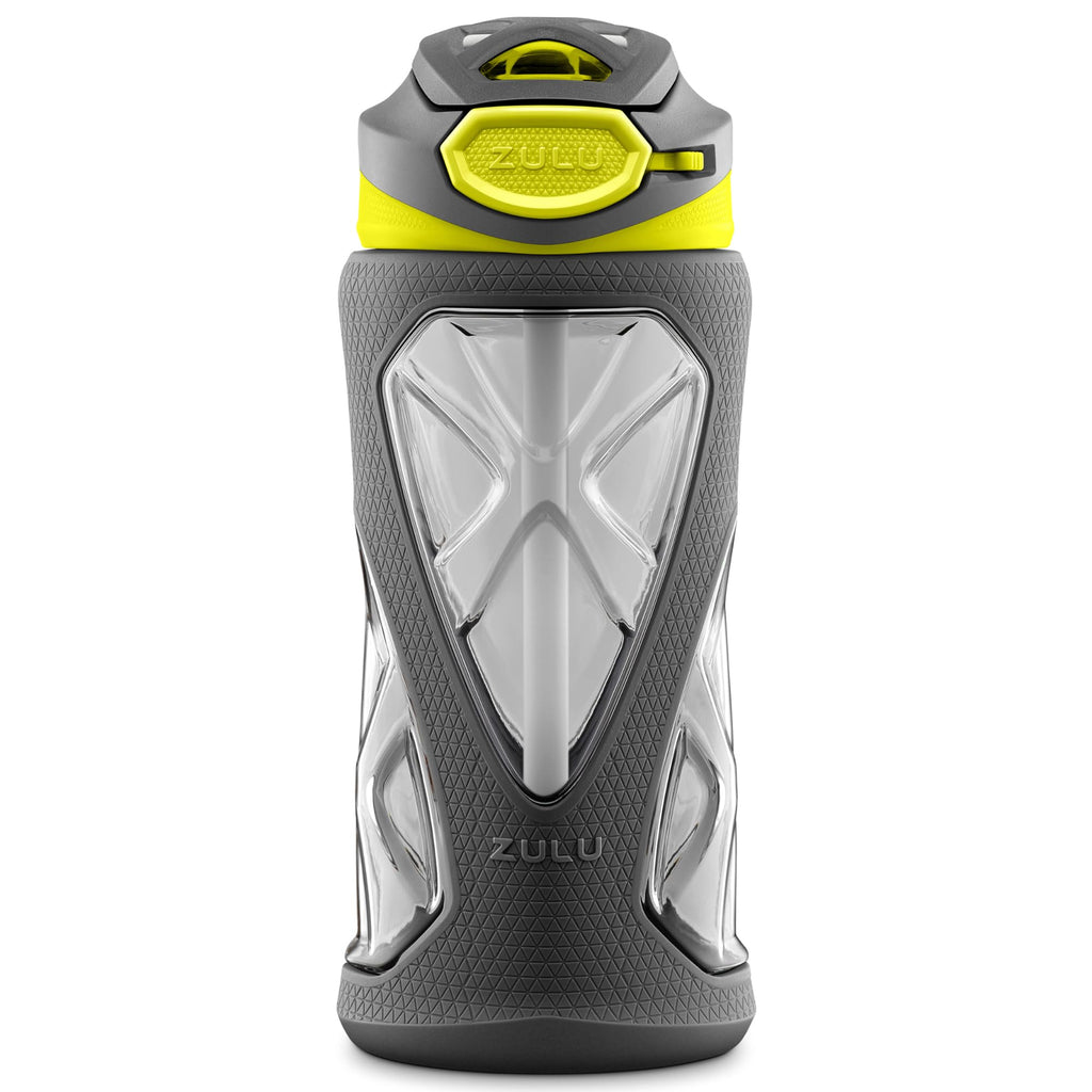 ZULU Torque 16oz Plastic Kids Water Bottle with Silicone Sleeve and Leak-Proof Locking Flip Lid and Soft Touch Carry Loop for School Backpack, Lunchbox, Outdoor Sports, BPA-Free Dishwasher Safe, Gray