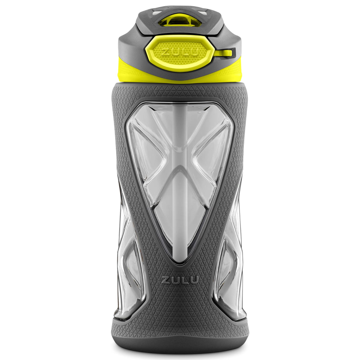ZULU Torque 16oz Plastic Kids Water Bottle with Silicone Sleeve and Leak-Proof Locking Flip Lid and Soft Touch Carry Loop for School Backpack, Lunchbox, Outdoor Sports, BPA-Free Dishwasher Safe, Gray