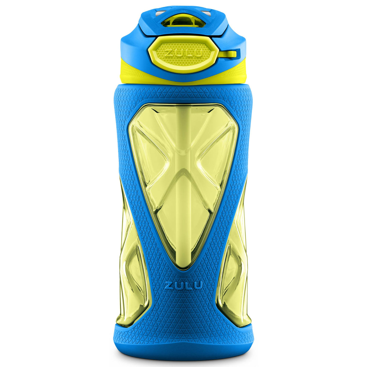 ZULU Torque 16oz Plastic Kids Water Bottle with Silicone Sleeve and Leak-Proof Locking Flip Lid and Soft Touch Carry Loop for School Backpack, Lunchbox, Outdoor Sports, BPA-Free Dishwasher Safe, Gray