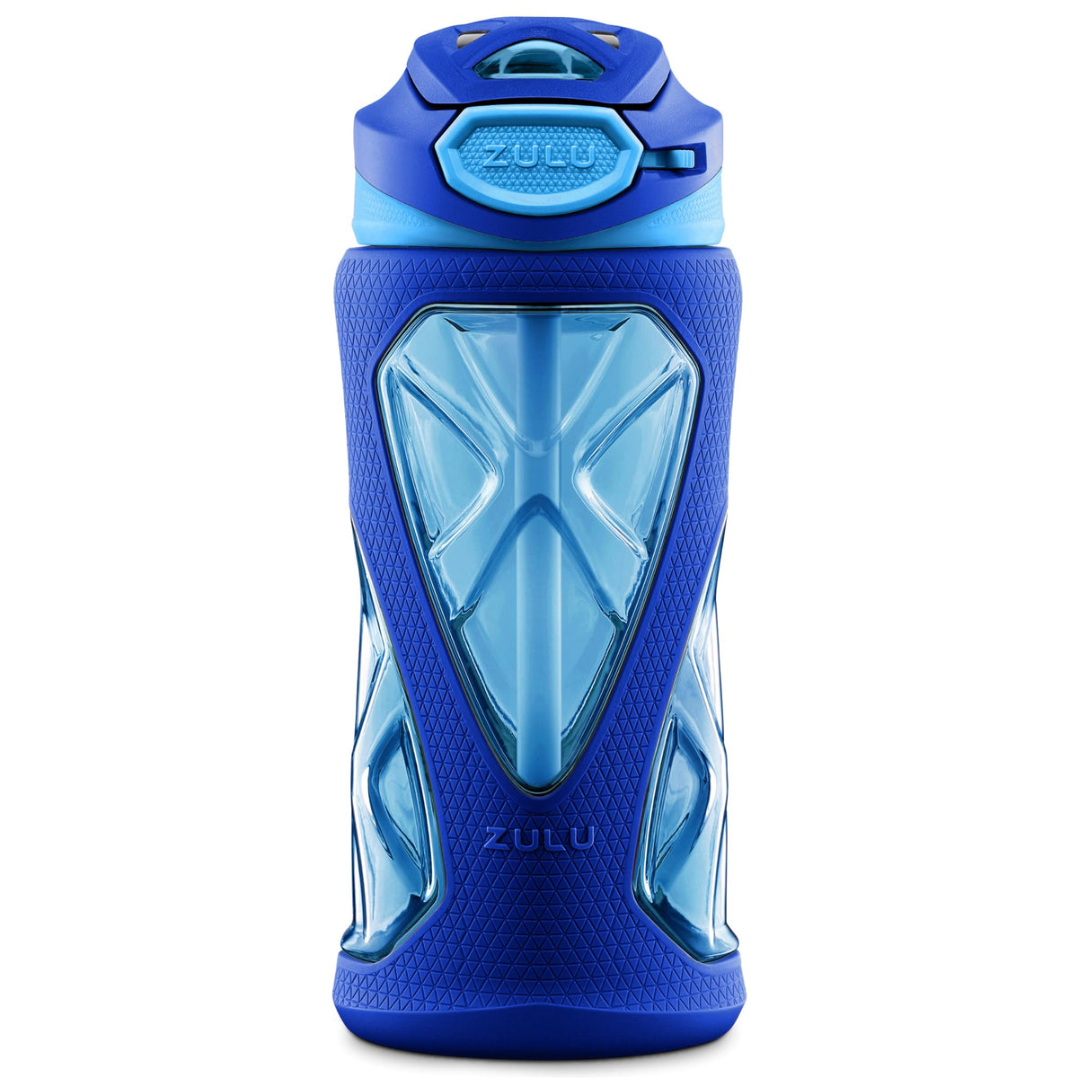 ZULU Torque 16oz Plastic Kids Water Bottle with Silicone Sleeve and Leak-Proof Locking Flip Lid and Soft Touch Carry Loop for School Backpack, Lunchbox, Outdoor Sports, BPA-Free Dishwasher Safe, Gray