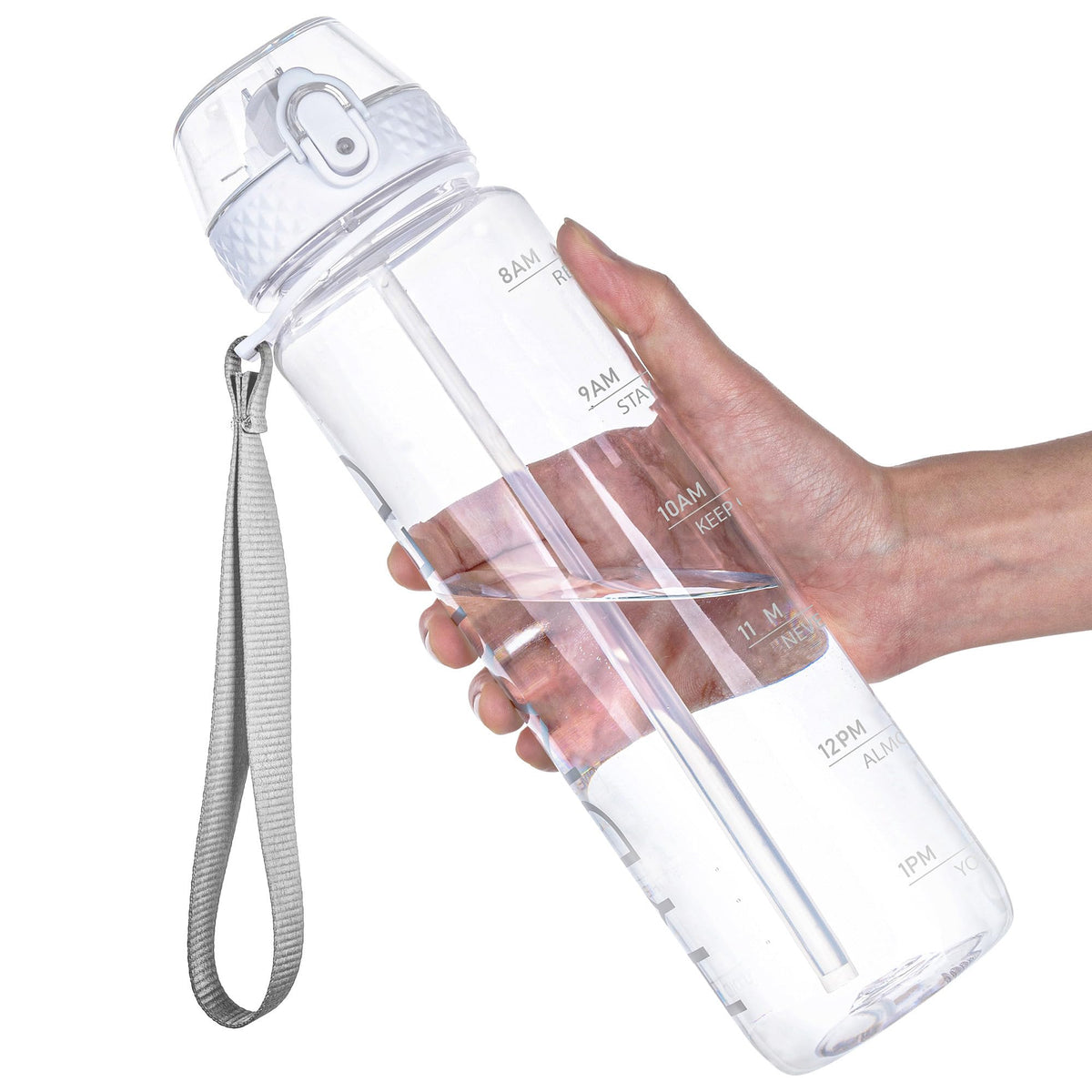 GOPPUS 32oz Clear Water Bottle with Straw & Time Marker, BPA-Free Tritan Leakproof Sports Water Bottle, Wide Mouth for Gym, Travel, Hiking, School & Office
