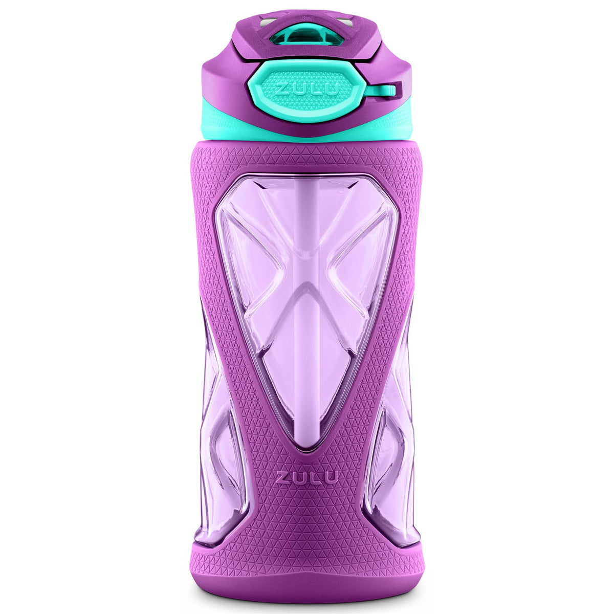 ZULU Torque 16oz Plastic Kids Water Bottle with Silicone Sleeve and Leak-Proof Locking Flip Lid and Soft Touch Carry Loop for School Backpack, Lunchbox, Outdoor Sports, BPA-Free Dishwasher Safe, Gray