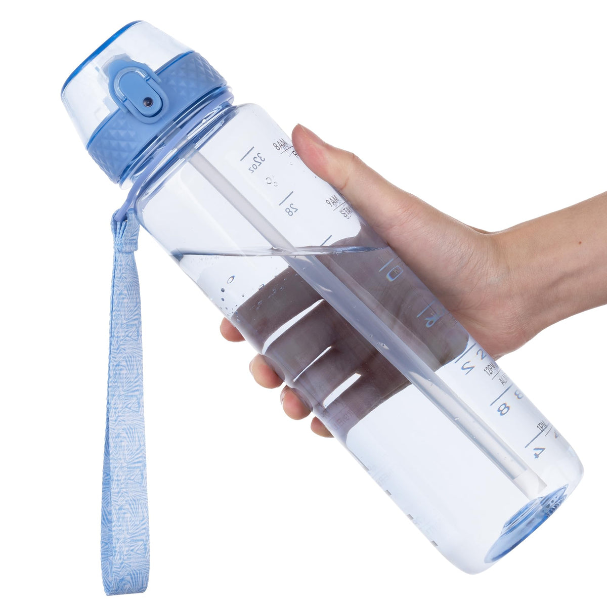 GOPPUS 32oz Clear Water Bottle with Straw & Time Marker, BPA-Free Tritan Leakproof Sports Water Bottle, Wide Mouth for Gym, Travel, Hiking, School & Office