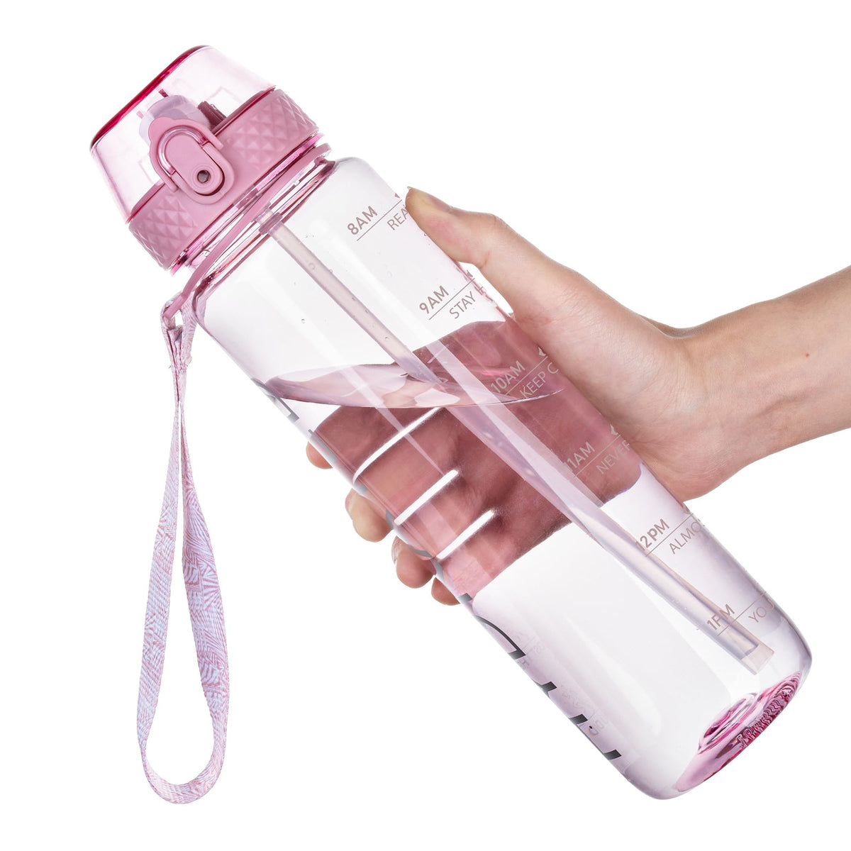 GOPPUS 32oz Clear Water Bottle with Straw & Time Marker, BPA-Free Tritan Leakproof Sports Water Bottle, Wide Mouth for Gym, Travel, Hiking, School & Office