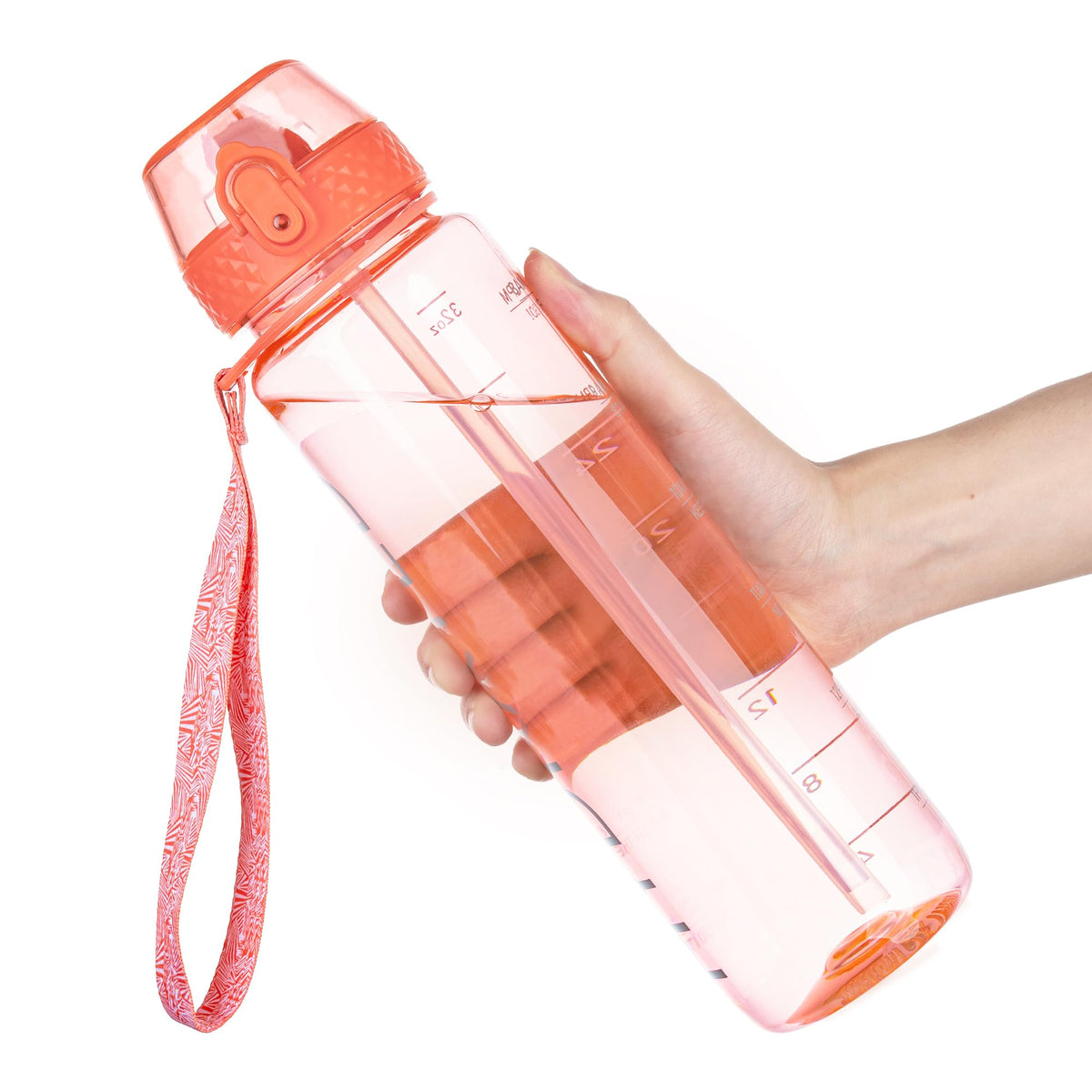 GOPPUS 32oz Clear Water Bottle with Straw & Time Marker, BPA-Free Tritan Leakproof Sports Water Bottle, Wide Mouth for Gym, Travel, Hiking, School & Office