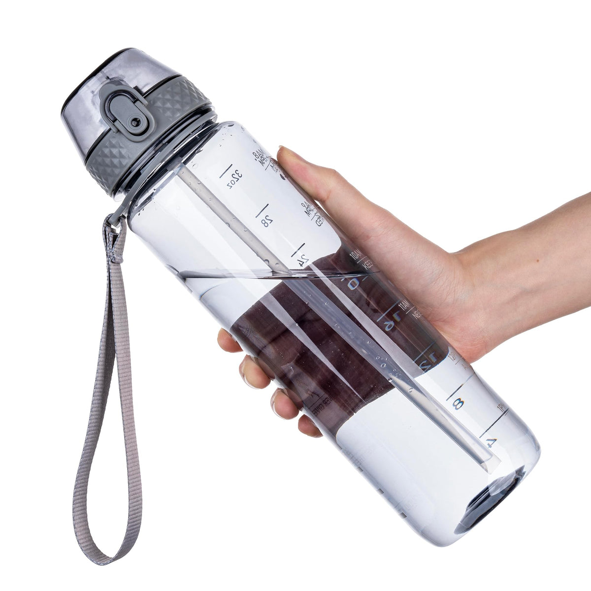 GOPPUS 32oz Clear Motivational Water Bottle with Straw & Time Marker, BPA Free Tritan Leakproof Sports Bottle, Wide Mouth Reusable Bottle for Gym, Hiking, Travel, School & Office（Clear）