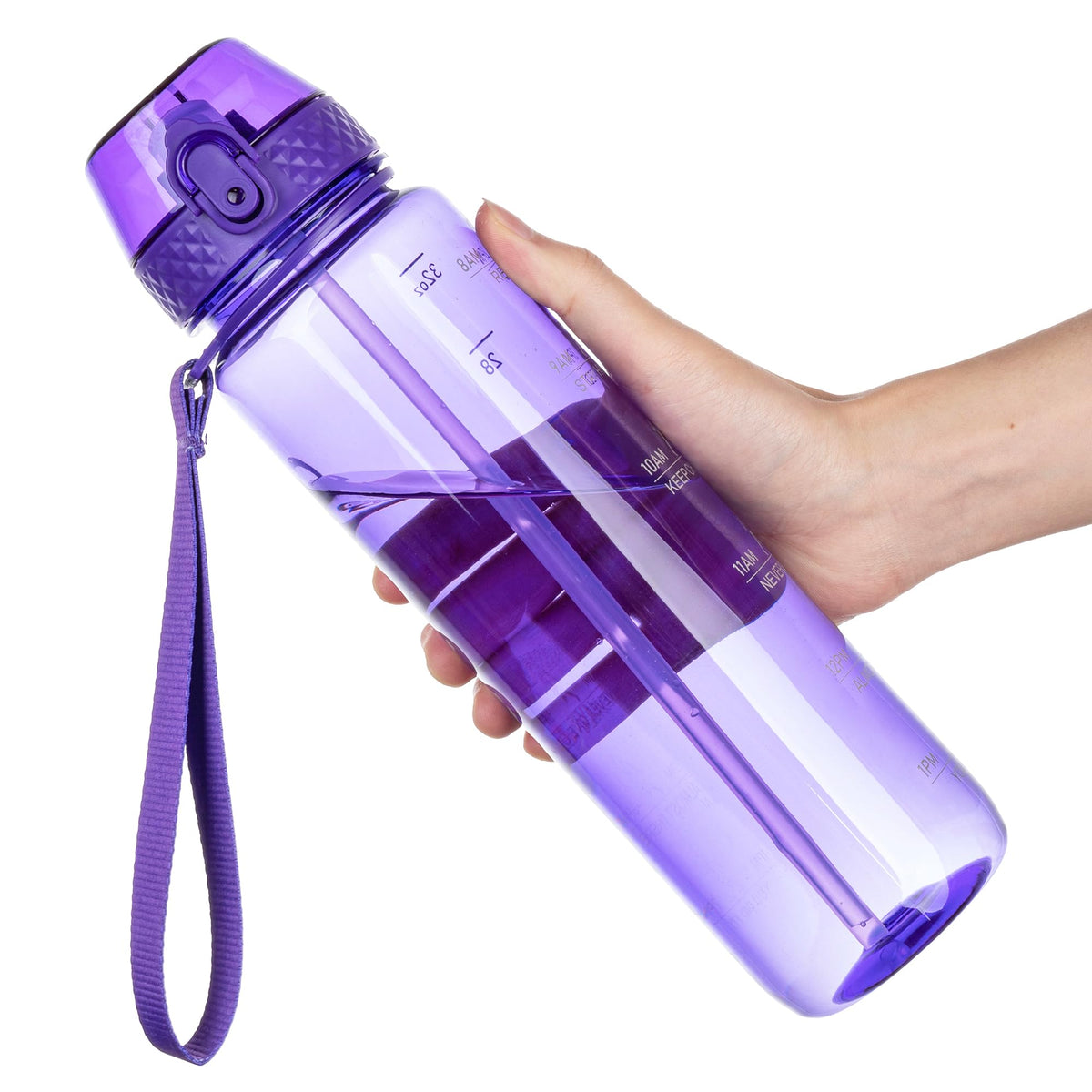 GOPPUS 32oz Clear Water Bottle with Straw & Time Marker, BPA-Free Tritan Leakproof Sports Water Bottle, Wide Mouth for Gym, Travel, Hiking, School & Office