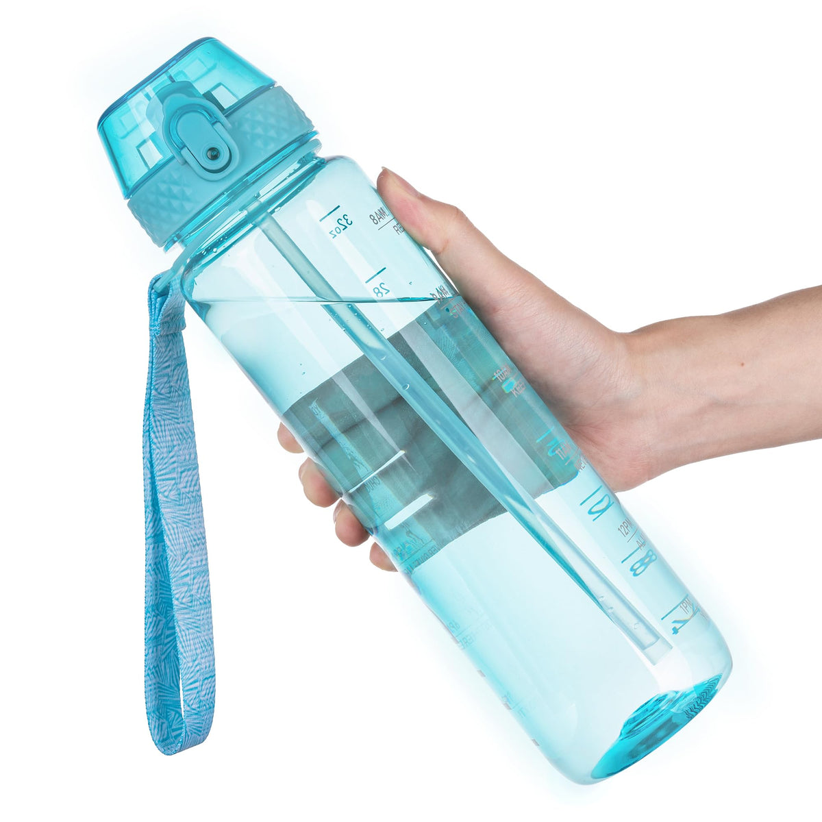 GOPPUS 32oz Clear Water Bottle with Straw & Time Marker, BPA-Free Tritan Leakproof Sports Water Bottle, Wide Mouth for Gym, Travel, Hiking, School & Office