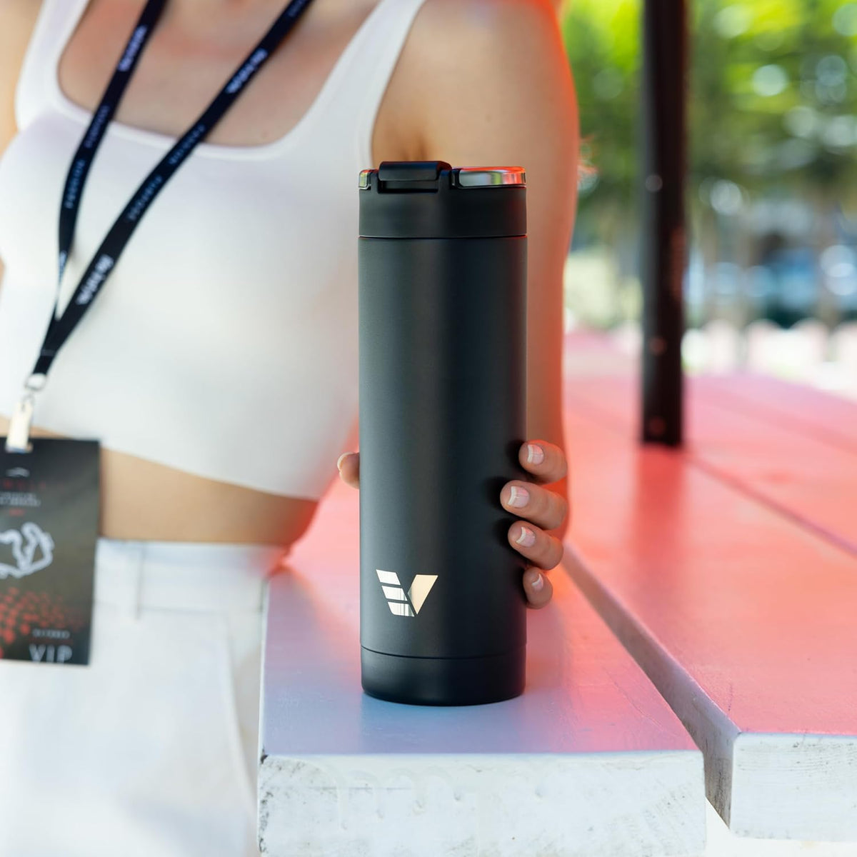 Maxi Stainless Steel Water Bottle 26oz - Double wall vacuum insulated | Integrated carry handle | leak proof flip top lid | Lightweight & stylish - Black