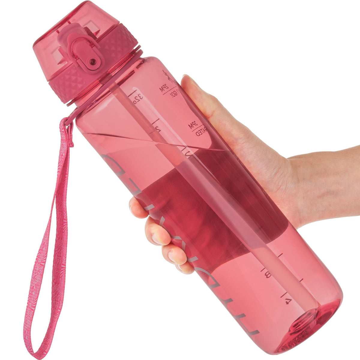 GOPPUS 32oz Clear Water Bottle with Straw & Time Marker, BPA-Free Tritan Leakproof Sports Water Bottle, Wide Mouth for Gym, Travel, Hiking, School & Office