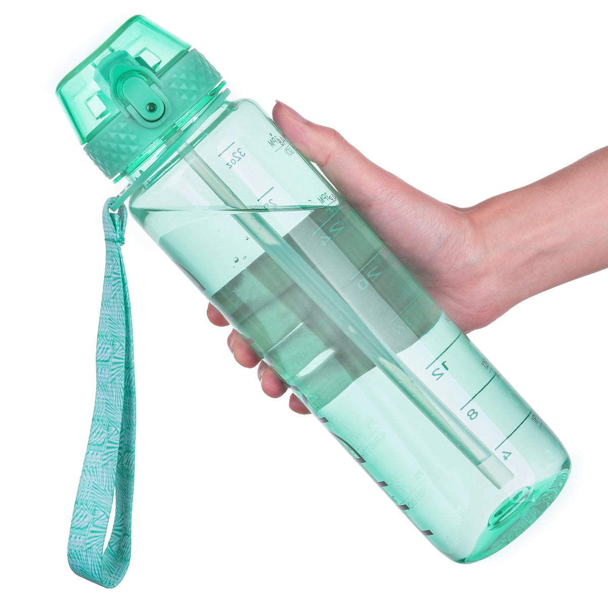 GOPPUS 32oz Clear Water Bottle with Straw & Time Marker, BPA-Free Tritan Leakproof Sports Water Bottle, Wide Mouth for Gym, Travel, Hiking, School & Office