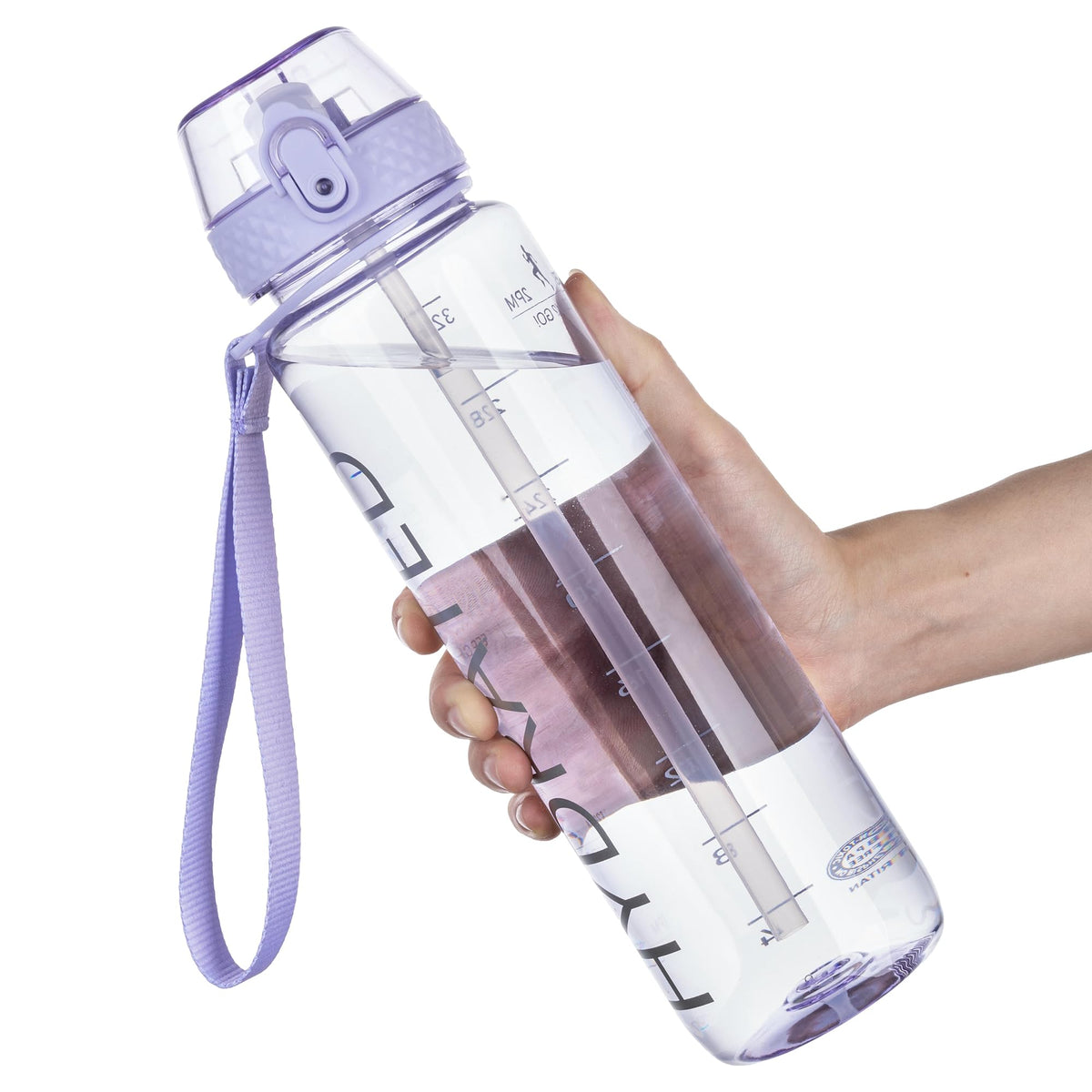 GOPPUS 32oz Clear Water Bottle with Straw & Time Marker, BPA-Free Tritan Leakproof Sports Water Bottle, Wide Mouth for Gym, Travel, Hiking, School & Office