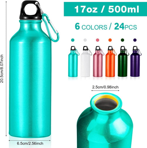 24 Pcs Aluminum Water Bottle 17oz Aluminum Reusable Bottles with Clips Sports Lightweight Water Multipack Easy Carry Leakproof Travel for Gym Hiking Cycling Sports Outdoor(Assorted Color)
