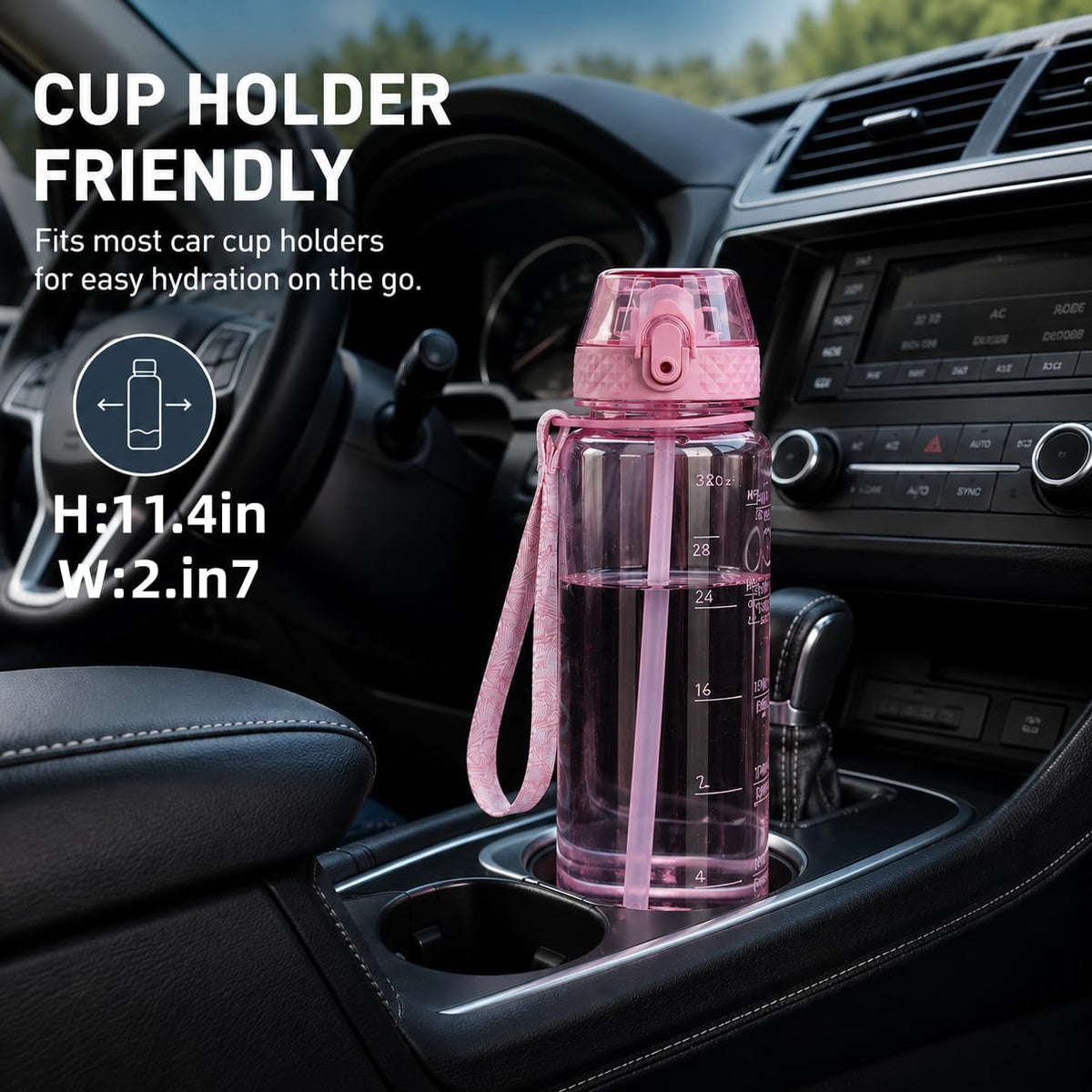 GOPPUS 32oz Clear Water Bottle with Straw & Time Marker, BPA-Free Tritan Leakproof Sports Water Bottle, Wide Mouth for Gym, Travel, Hiking, School & Office
