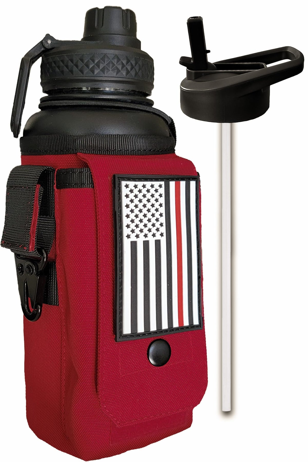 Iron Infidel Battle Bottle - Half Gallon Insulated Stainless Steel Water Jug with Handle - Gym Bottle for Men with Rugged Sleeve (Overland 2 Liter)
