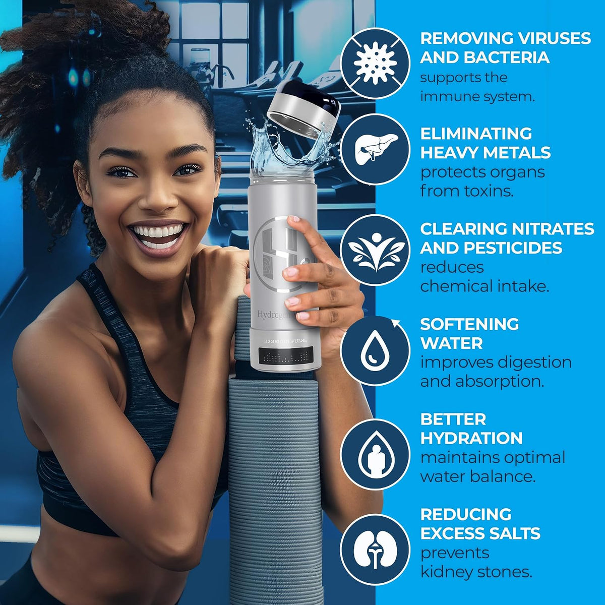 Hydrogen Water Bottle Generator, Up to 9000 PPB Hydrogen Bottle Water Ionizer with SPE/PEM Technology, 3-in-1 Portable Universal Adapter and Refreshing Mist Spray for Home Hydration