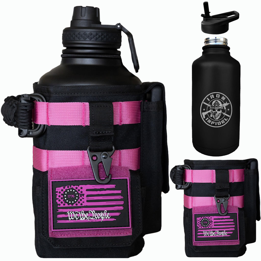Iron Infidel Battle Bottle - Half Gallon Insulated Stainless Steel Water Jug with Handle - Gym Bottle for Men with Rugged Sleeve (Overland 2 Liter)