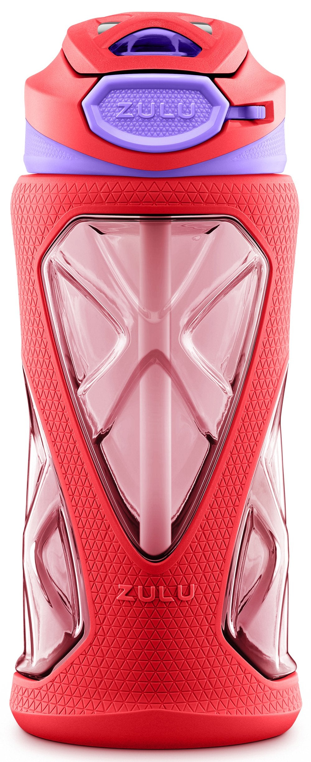 ZULU Torque 16oz Plastic Kids Water Bottle with Silicone Sleeve and Leak-Proof Locking Flip Lid and Soft Touch Carry Loop for School Backpack, Lunchbox, Outdoor Sports, BPA-Free Dishwasher Safe, Gray