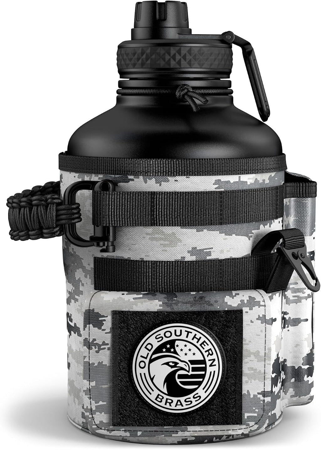 Old Southern Brass Combat Canteen 64oz Tactical Water Bottle – White Digital Camo Military Canteen Style Insulated Stainless Steel Water Jug