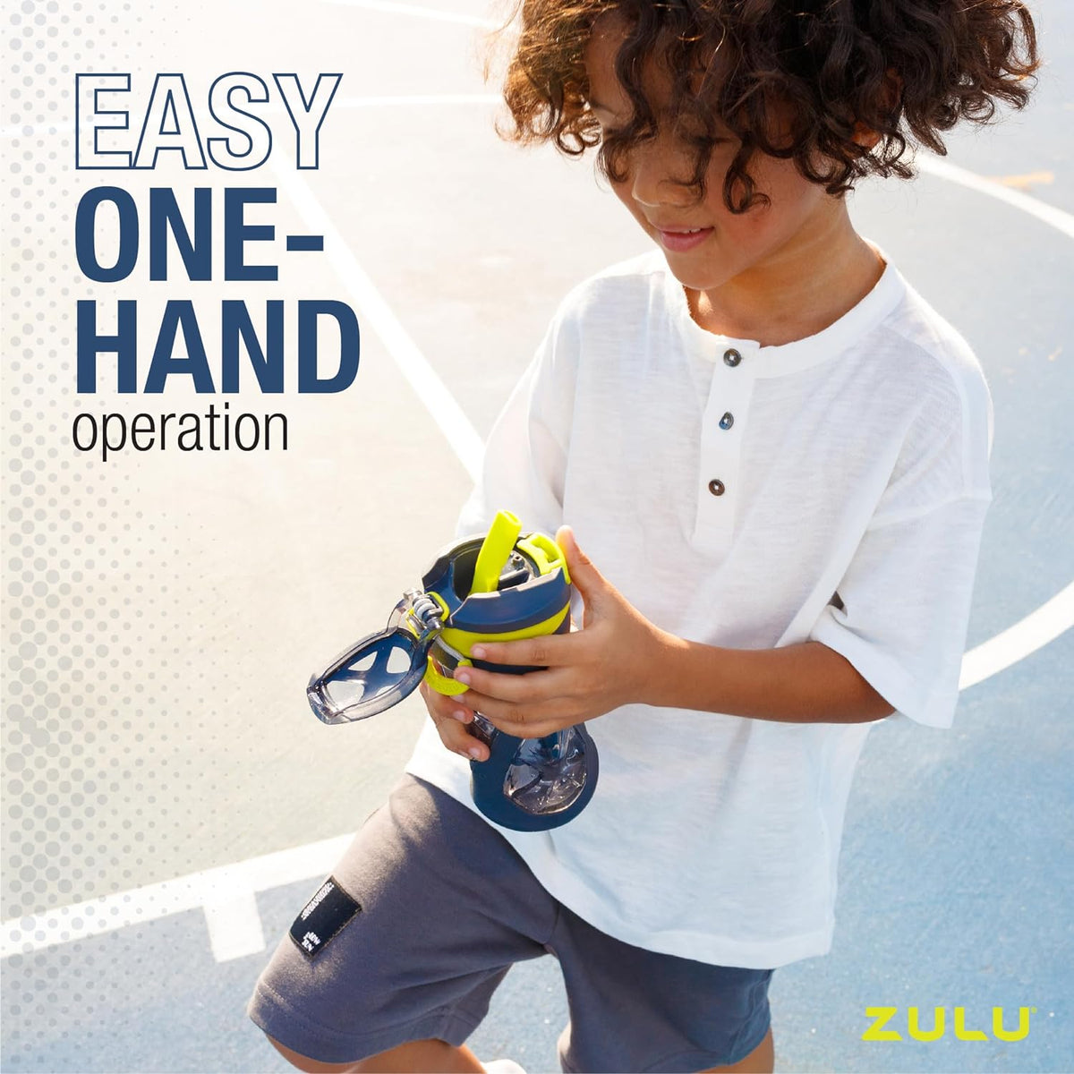 ZULU Torque 16oz Plastic Kids Water Bottle with Silicone Sleeve and Leak-Proof Locking Flip Lid and Soft Touch Carry Loop for School Backpack, Lunchbox, Outdoor Sports, BPA-Free Dishwasher Safe, Gray