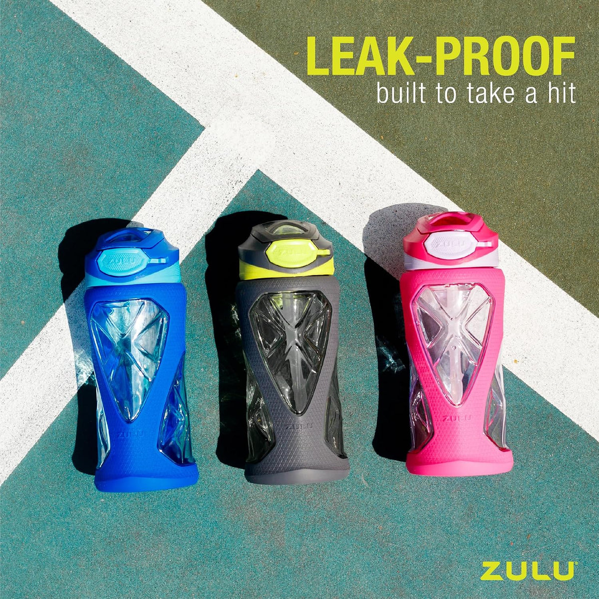 ZULU Torque 16oz Plastic Kids Water Bottle with Silicone Sleeve and Leak-Proof Locking Flip Lid and Soft Touch Carry Loop for School Backpack, Lunchbox, Outdoor Sports, BPA-Free Dishwasher Safe, Gray